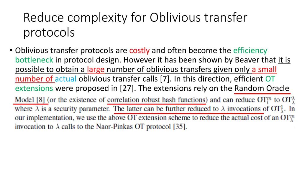 reduce complexity for oblivious transfer protocols