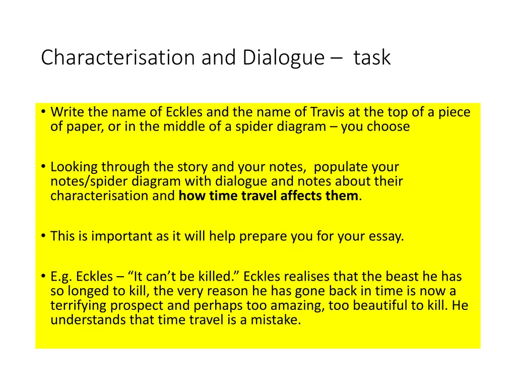 characterisation and dialogue task