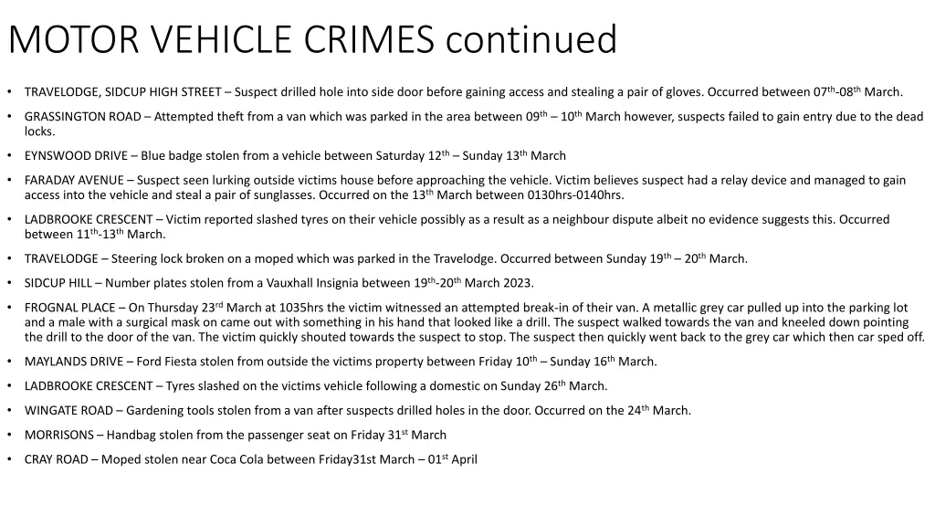 motor vehicle crimes continued