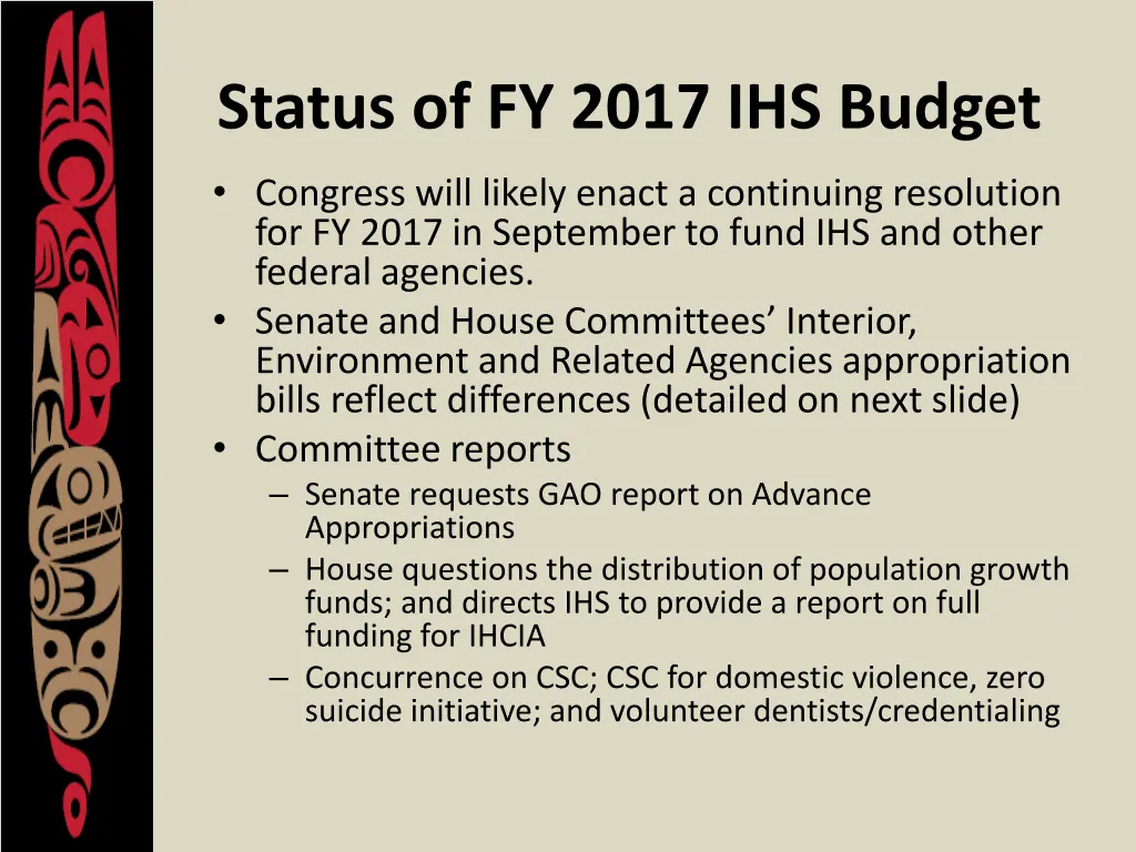 status of fy 2017 ihs budget