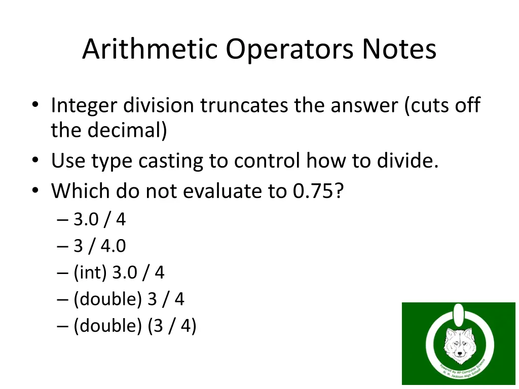 arithmetic operators notes