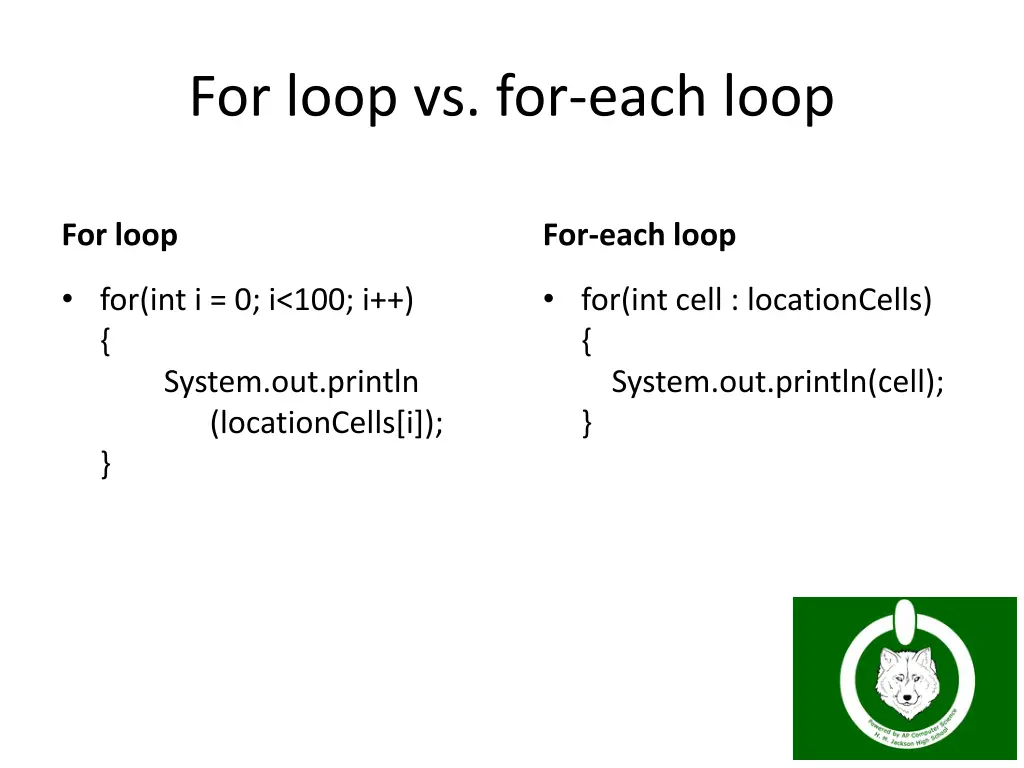 for loop vs for each loop