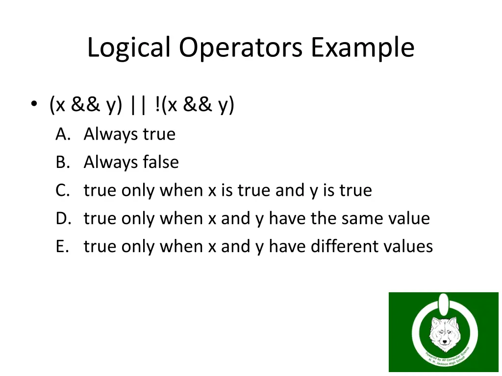 logical operators example