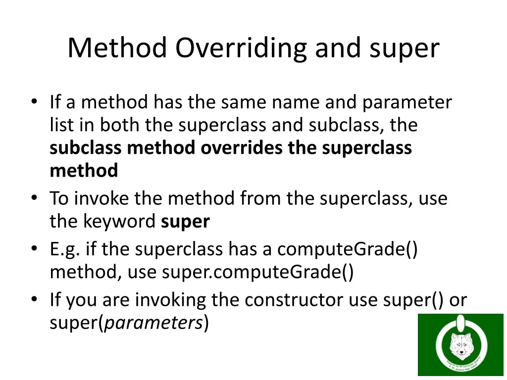 method overriding and super