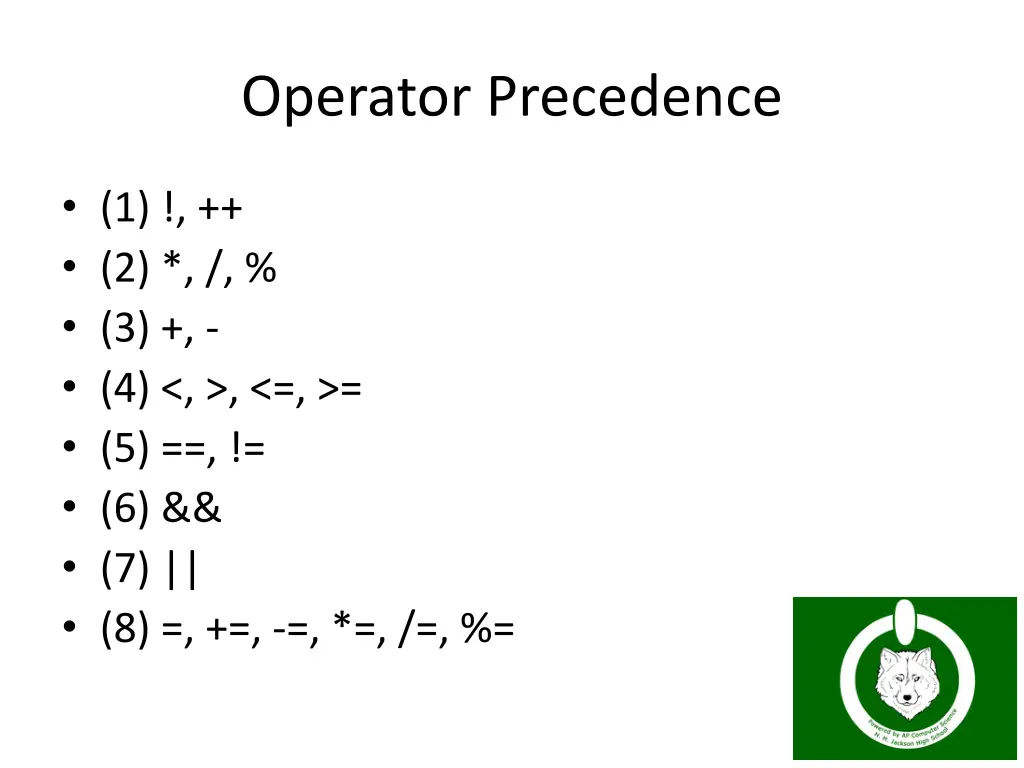 operator precedence