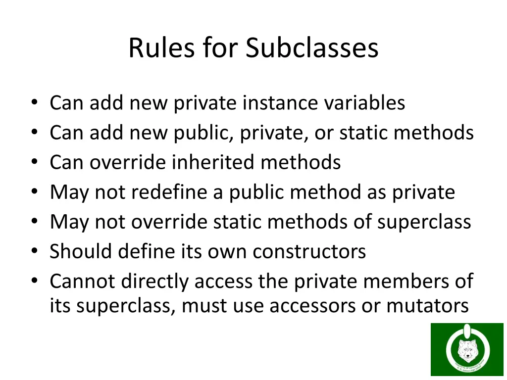 rules for subclasses