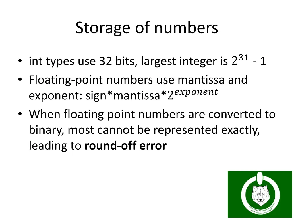 storage of numbers