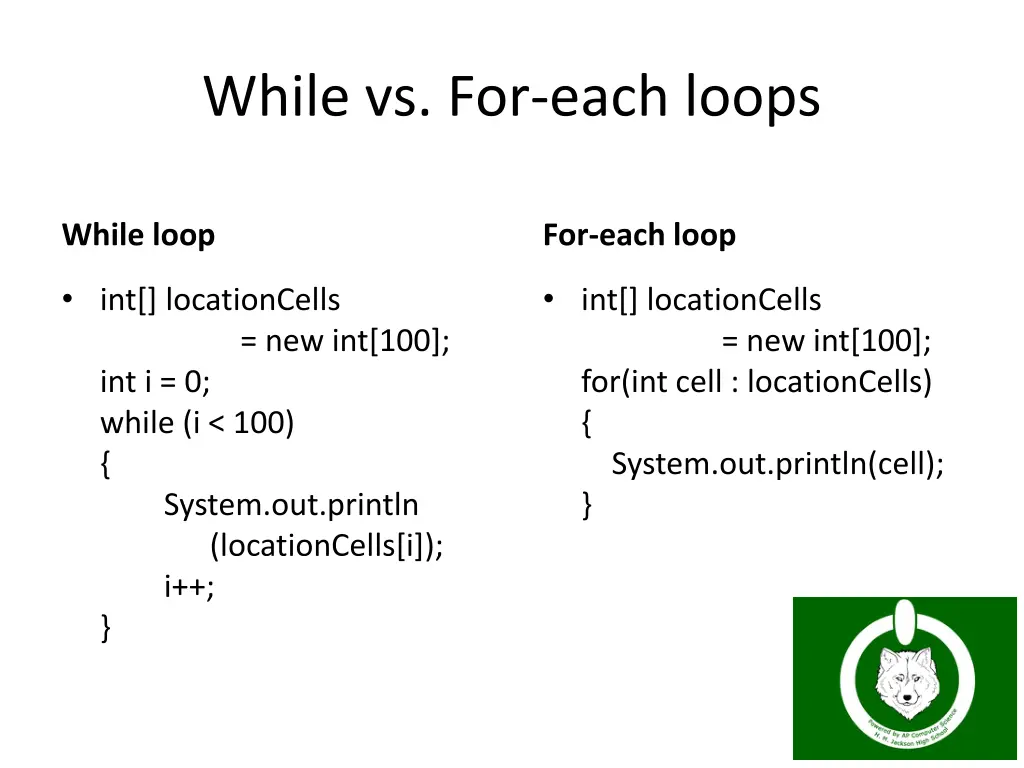 while vs for each loops