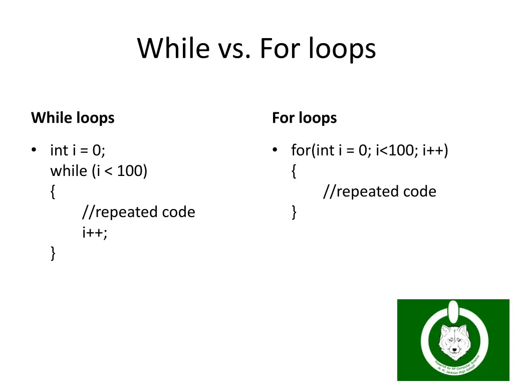 while vs for loops