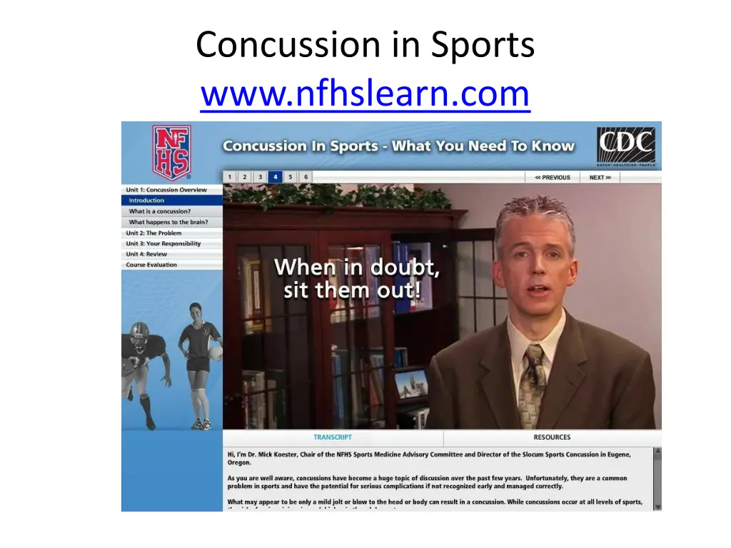 concussion in sports www nfhslearn com