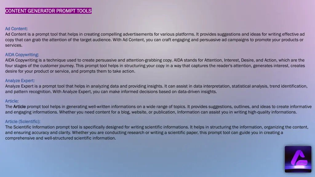 content generator prompt tools content generator 2