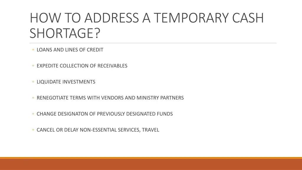 how to address a temporary cash shortage