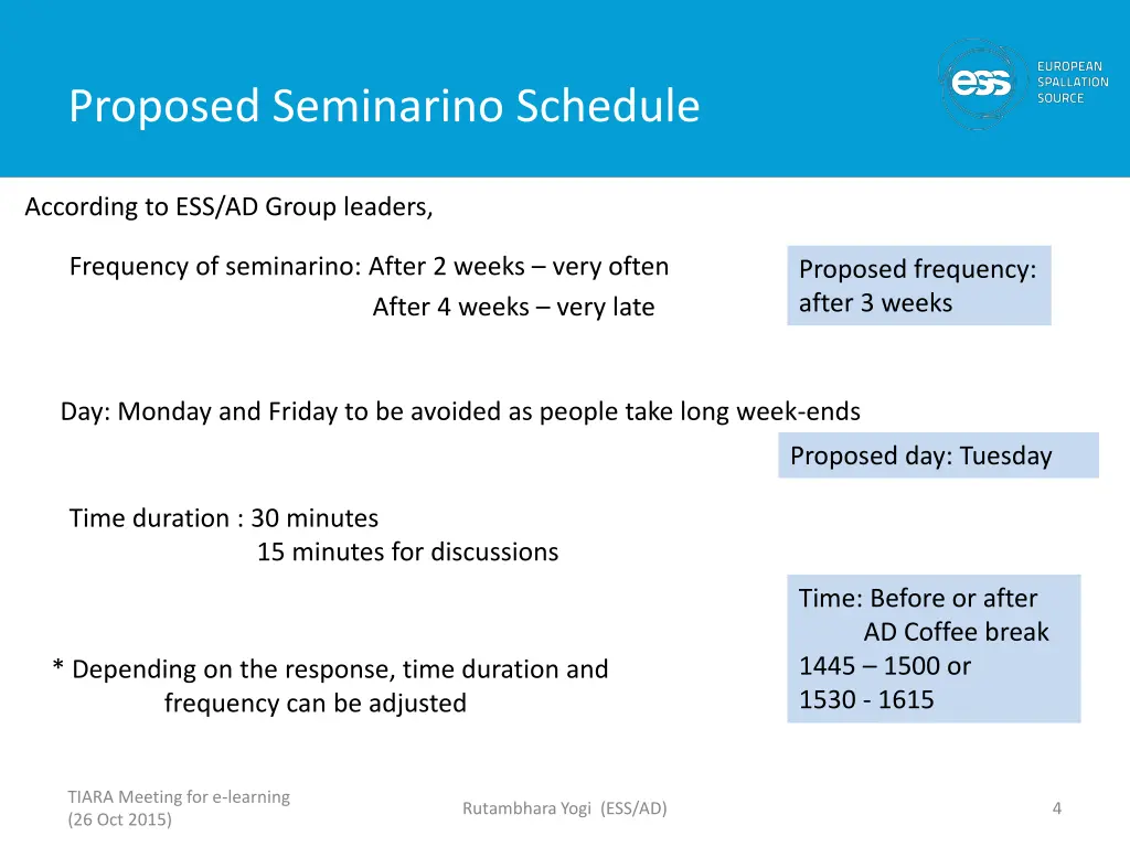 proposed seminarino schedule