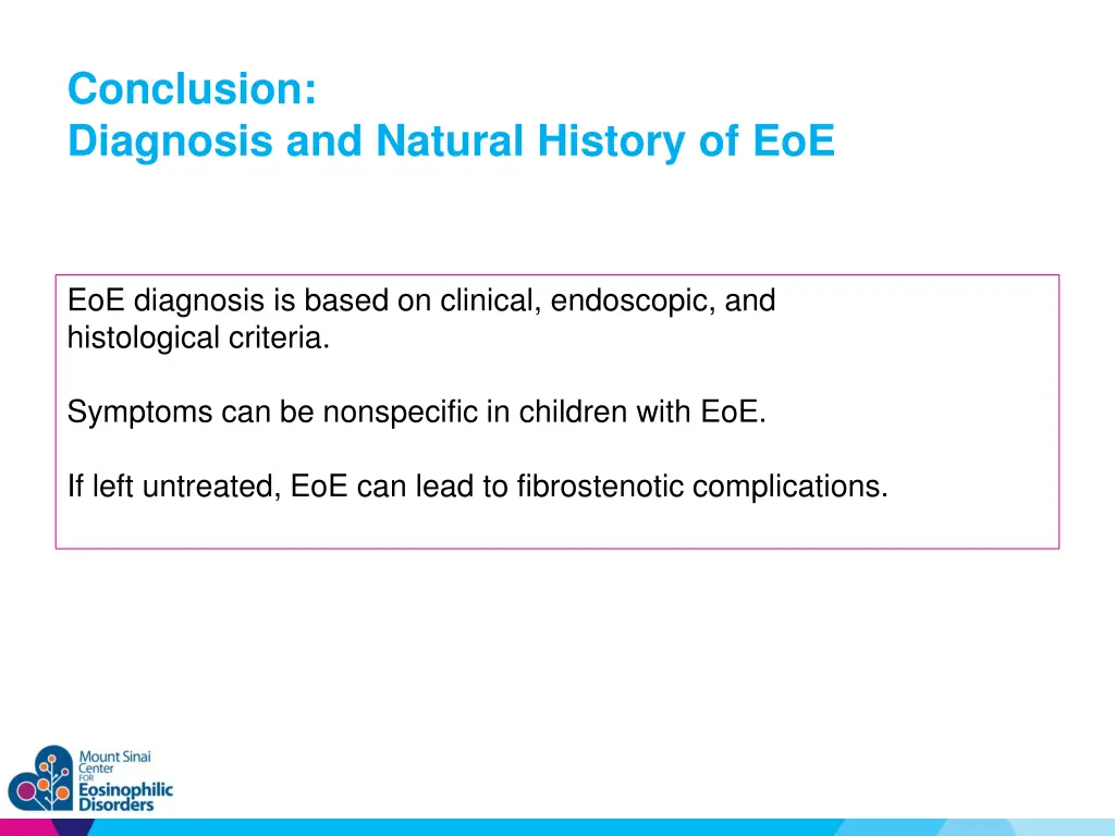 conclusion diagnosis and natural history of eoe