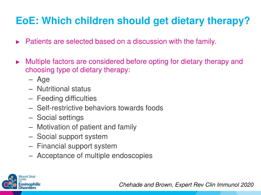 eoe which children should get dietary therapy