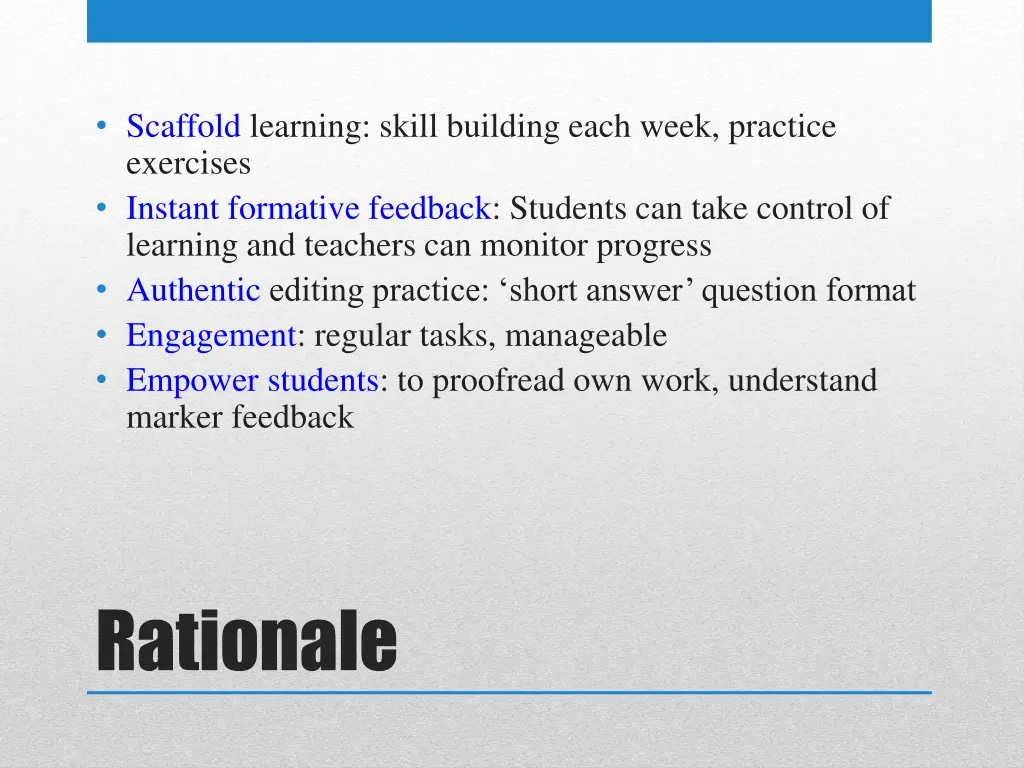 scaffold learning skill building each week