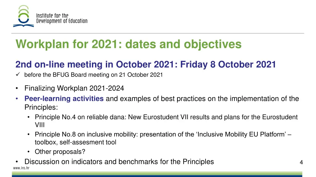 workplan for 2021 dates and objectives