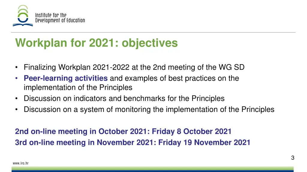 workplan for 2021 objectives