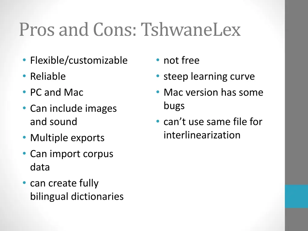 pros and cons tshwanelex