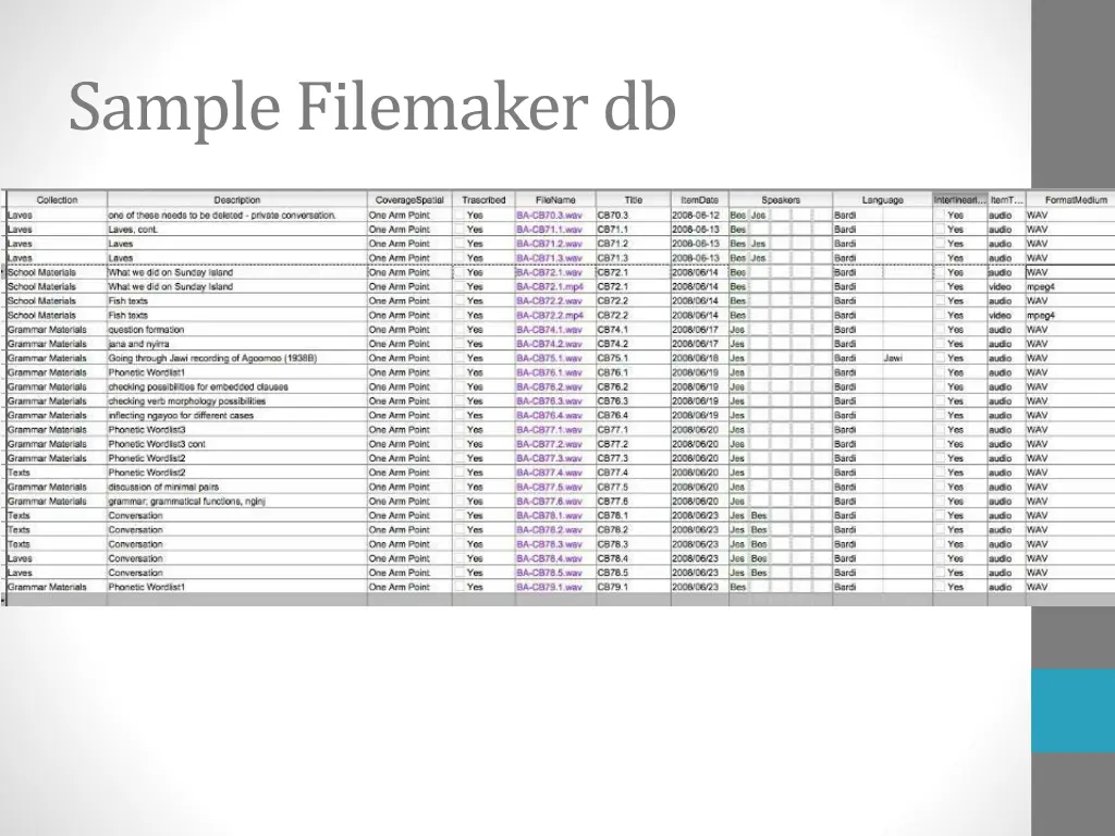 sample filemaker db