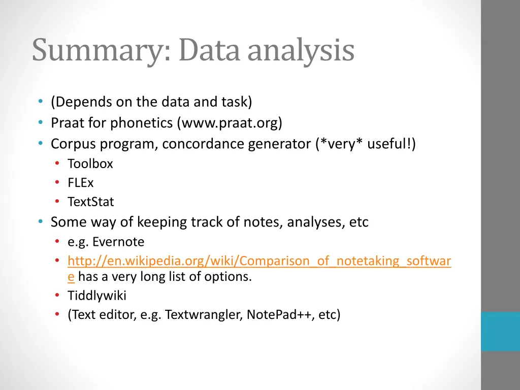 summary data analysis