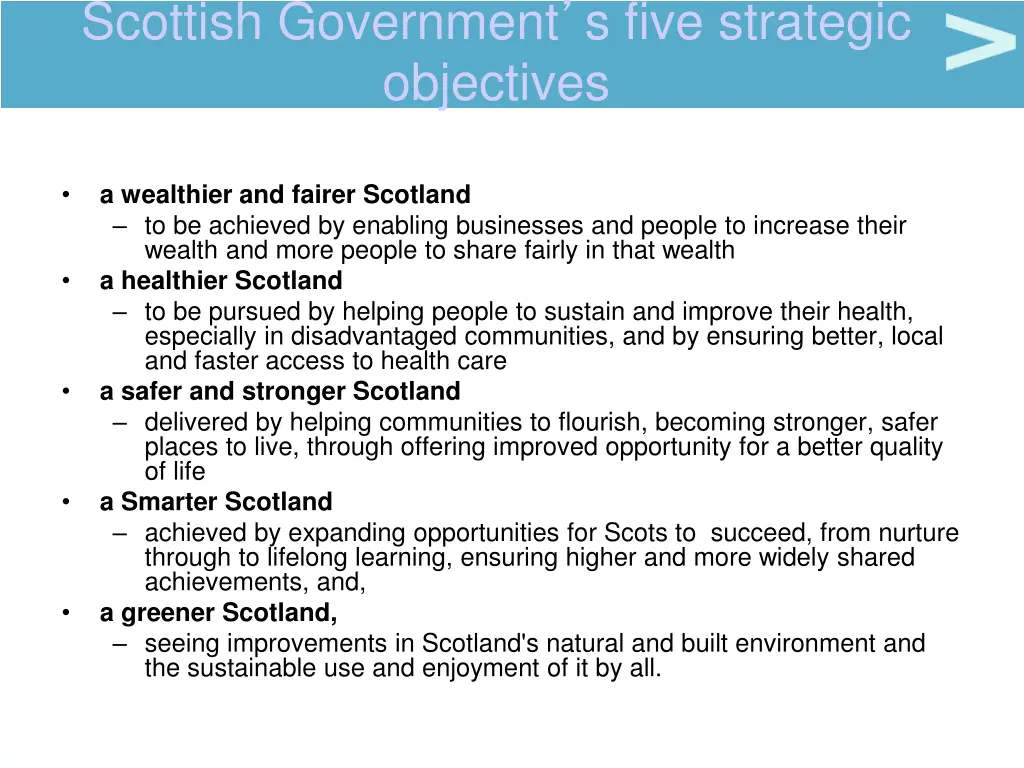 scottish government s five strategic objectives