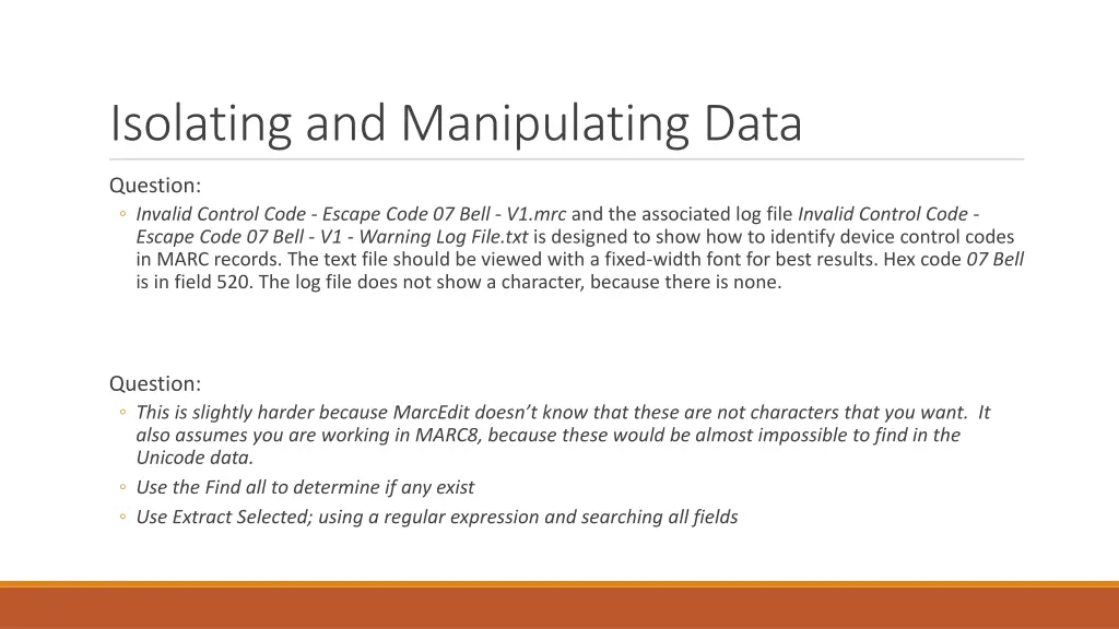 isolating and manipulating data 2