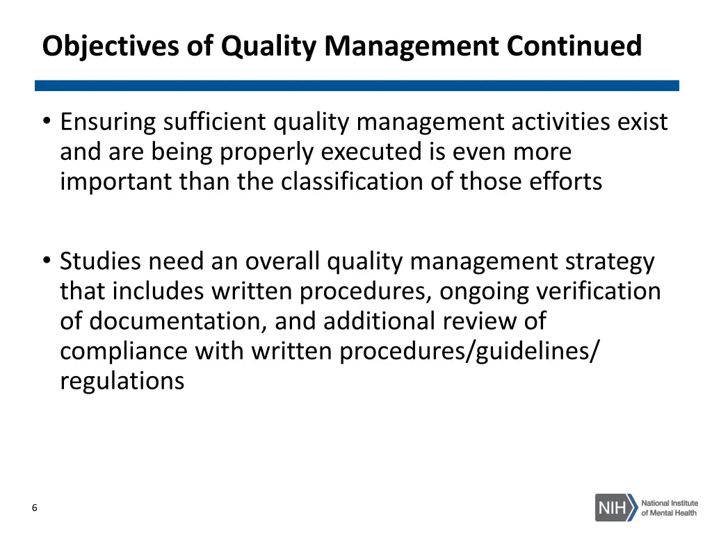 objectives of quality management continued