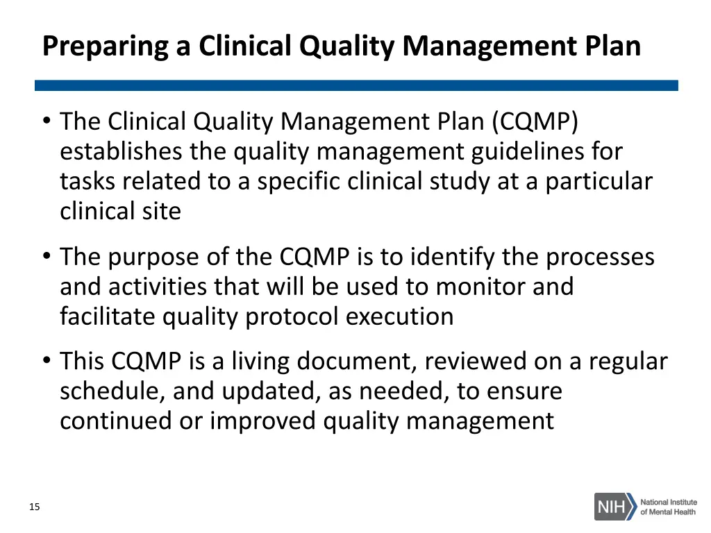 preparing a clinical quality management plan