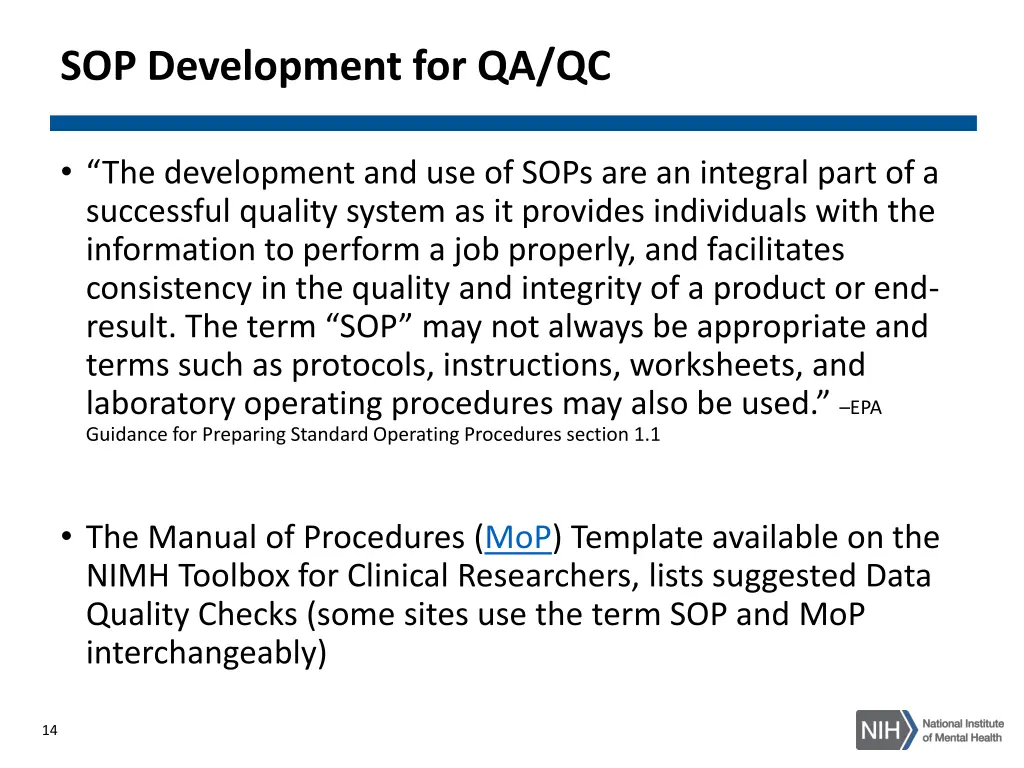 sop development for qa qc