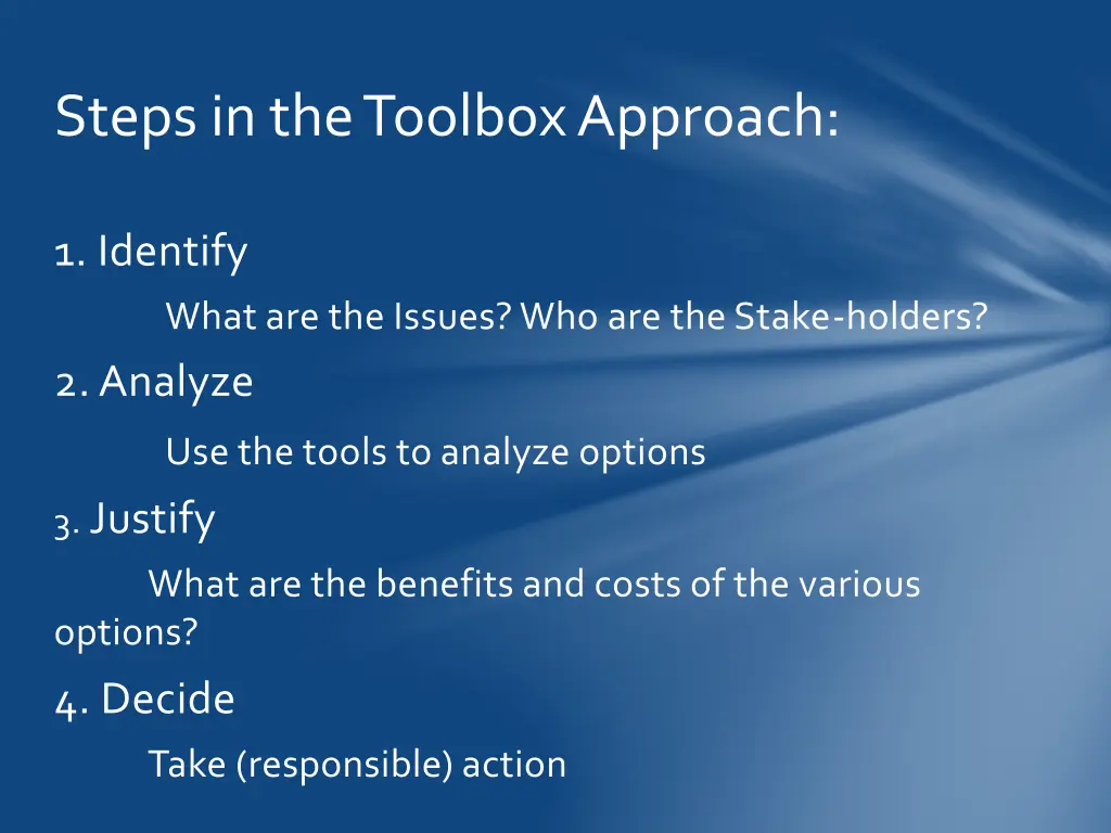 steps in the toolbox approach 1