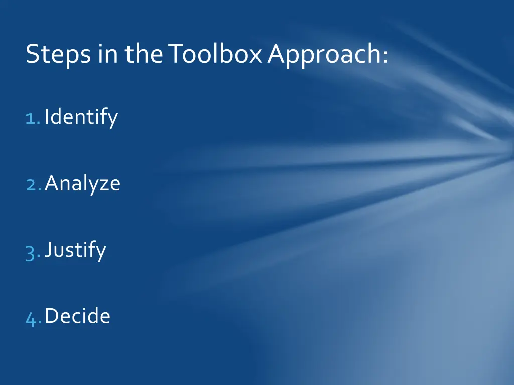 steps in the toolbox approach