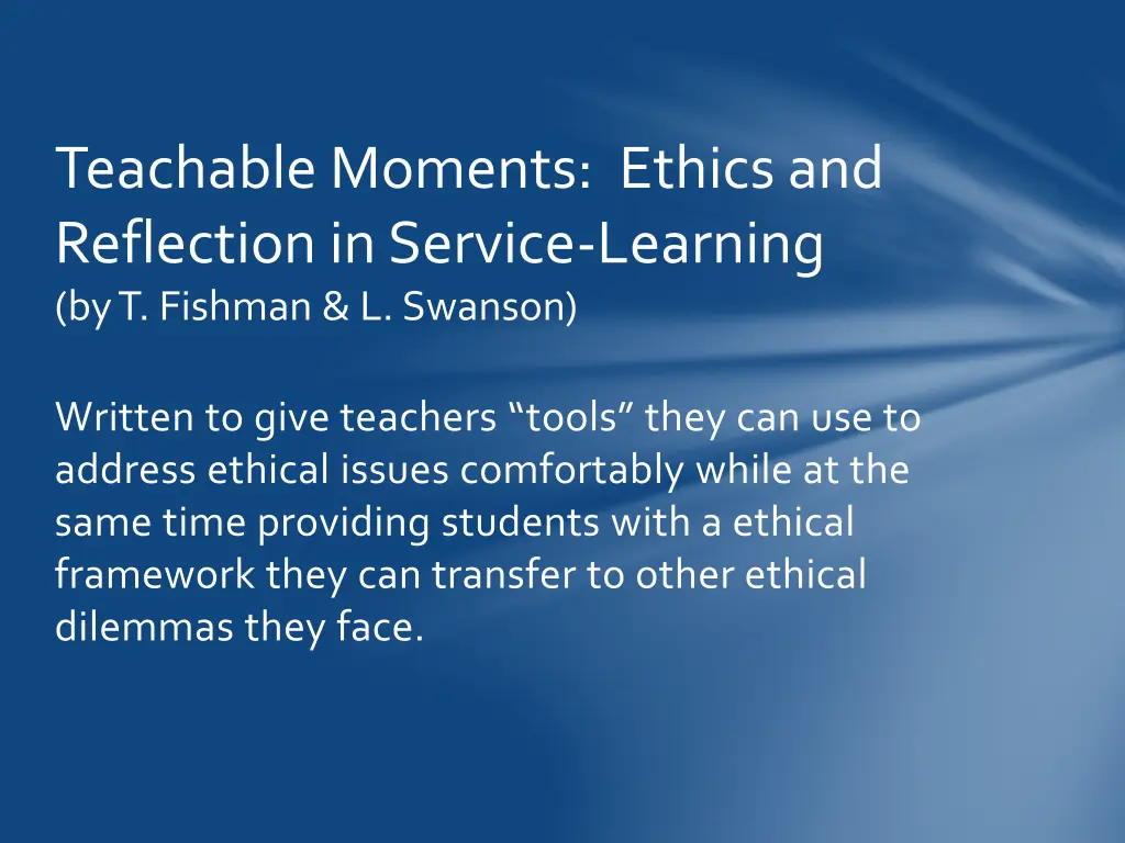 teachable moments ethics and reflection