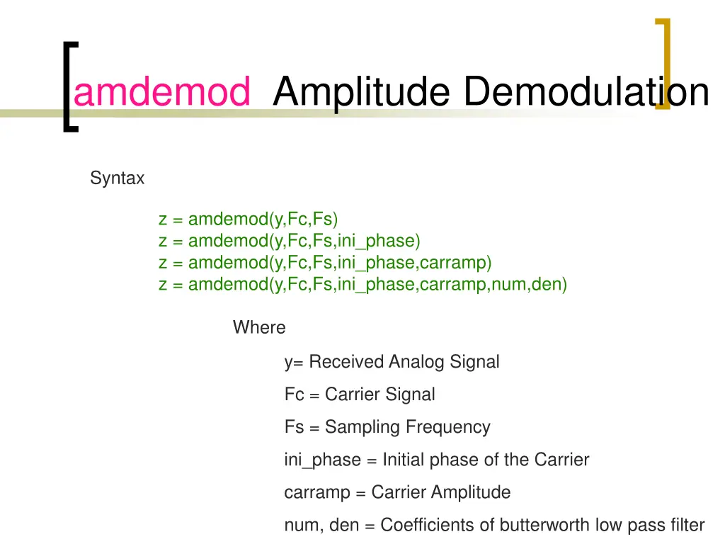 amdemod amplitude demodulation