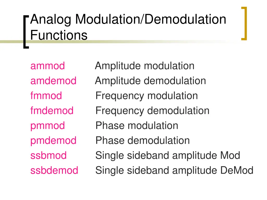 analog modulation demodulation functions