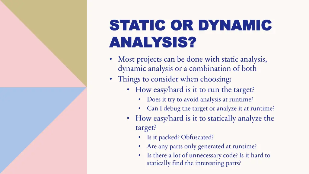 static or dynamic static or dynamic analysis