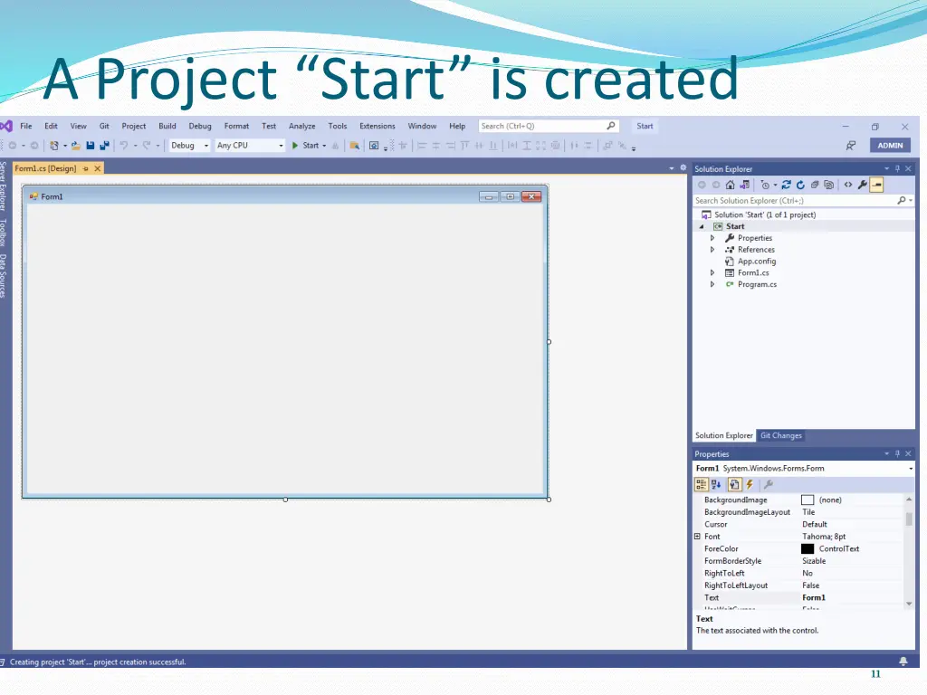 a project start is created