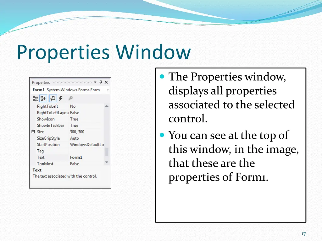 properties window