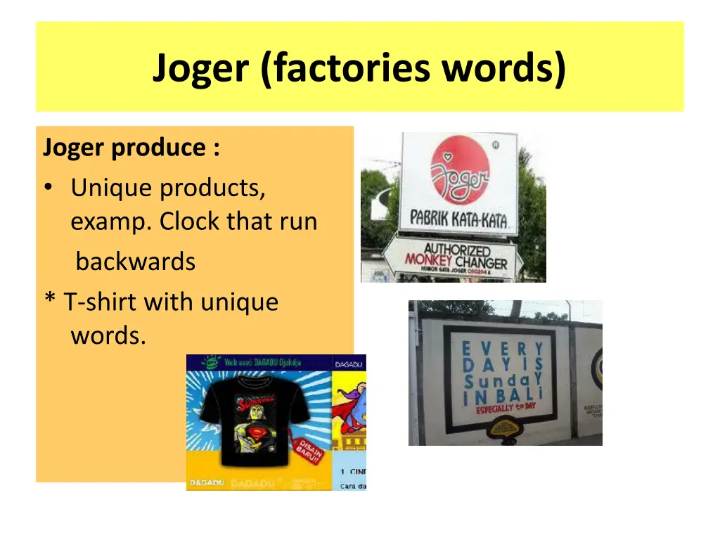 joger factories words