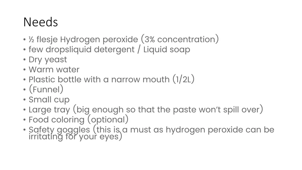 needs flesje hydrogen peroxide 3 concentration