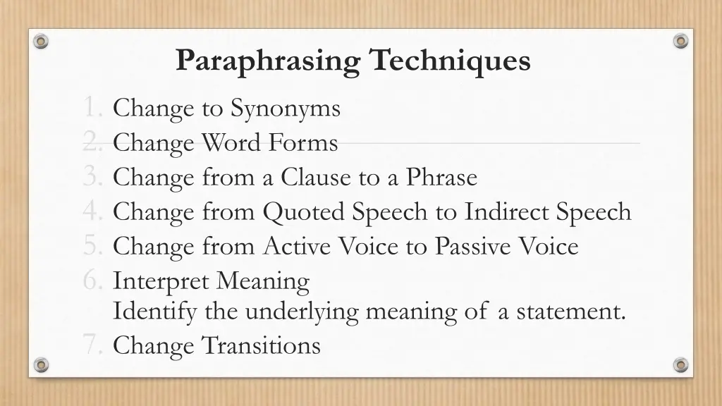 paraphrasing techniques 1 change to synonyms