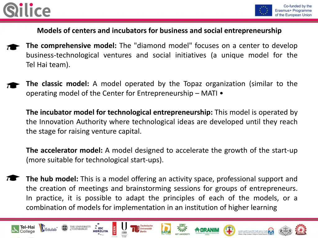 models of centers and incubators for business