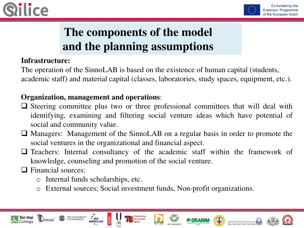 the components of the model and the planning 1