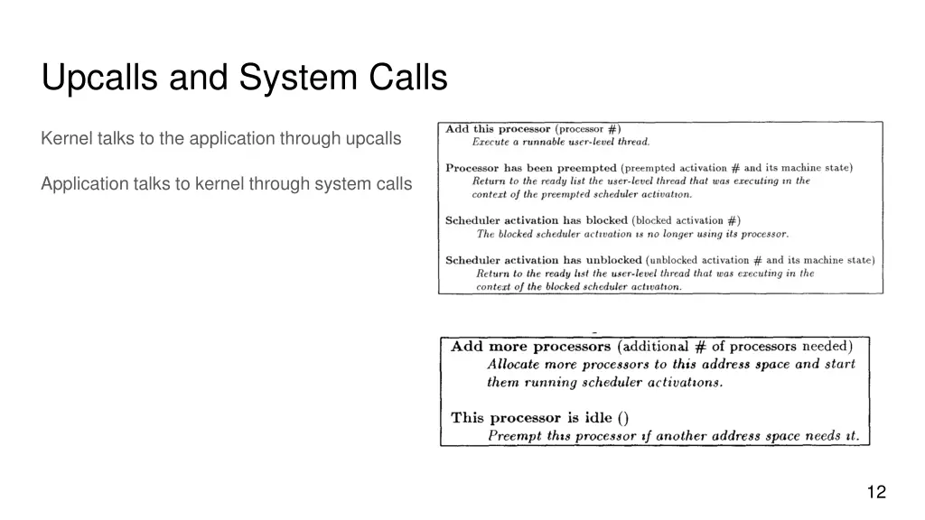 upcalls and system calls