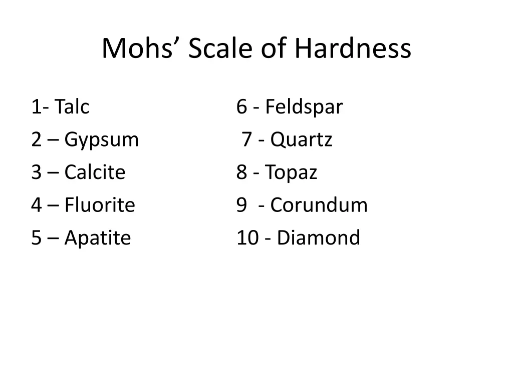 mohs scale of hardness