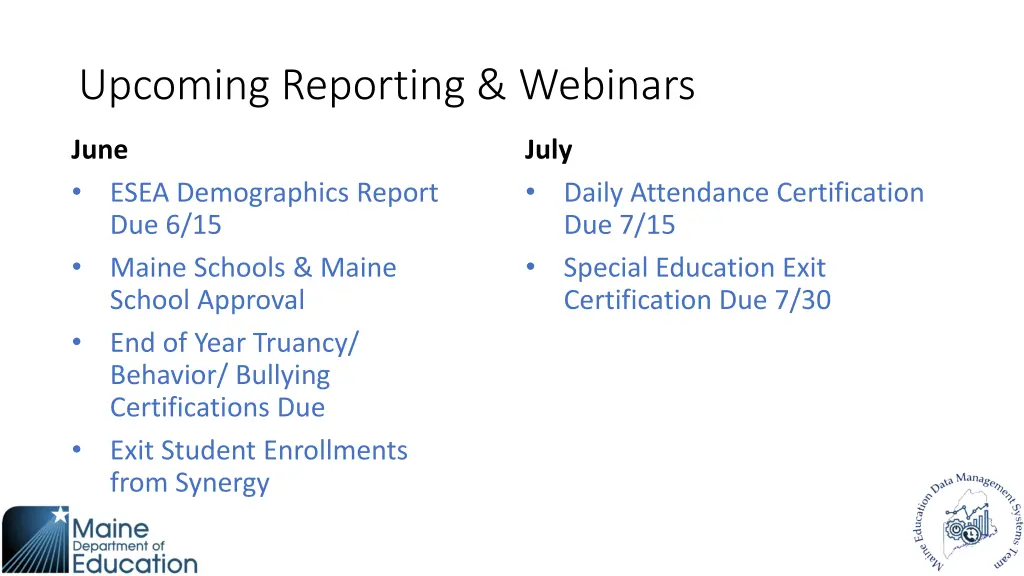 upcoming reporting webinars