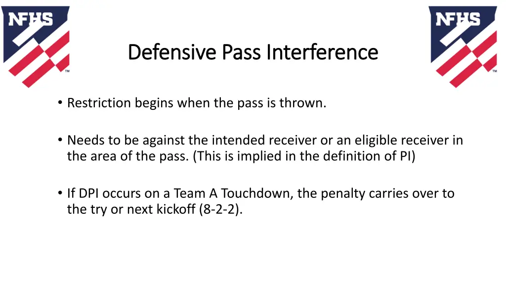 defensive pass interference defensive pass