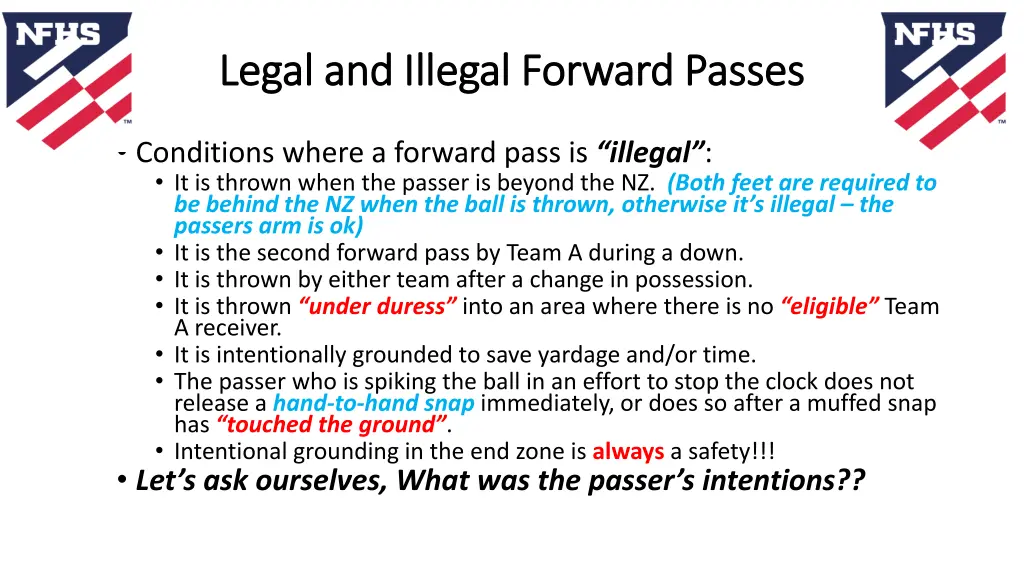 legal and illegal forward passes legal