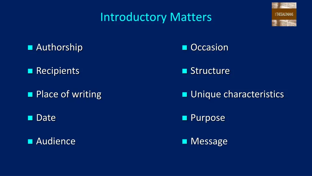 introductory matters