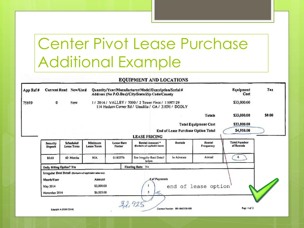 center pivot lease purchase additional example